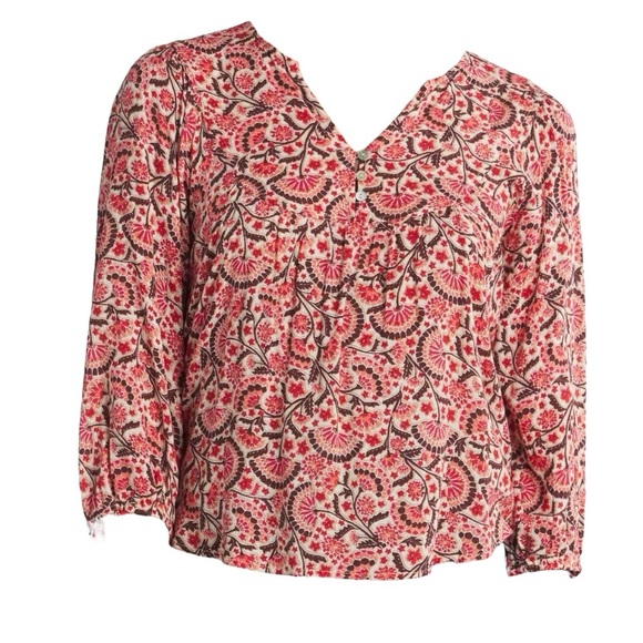 Mason & Belle Floral Blouse V-neck with Rounded Bottom Size Small - Picture 5 of 11